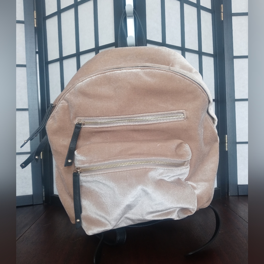 Kate & Alex Beige Velvet Mini Backpack